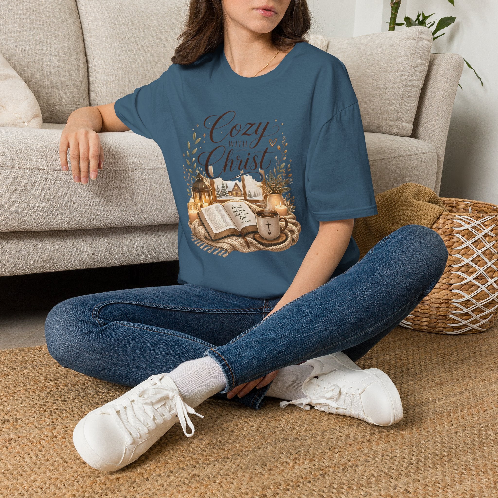 Cozy with Christ T‑Shirt — Faithful Christmas Cozy Home Design