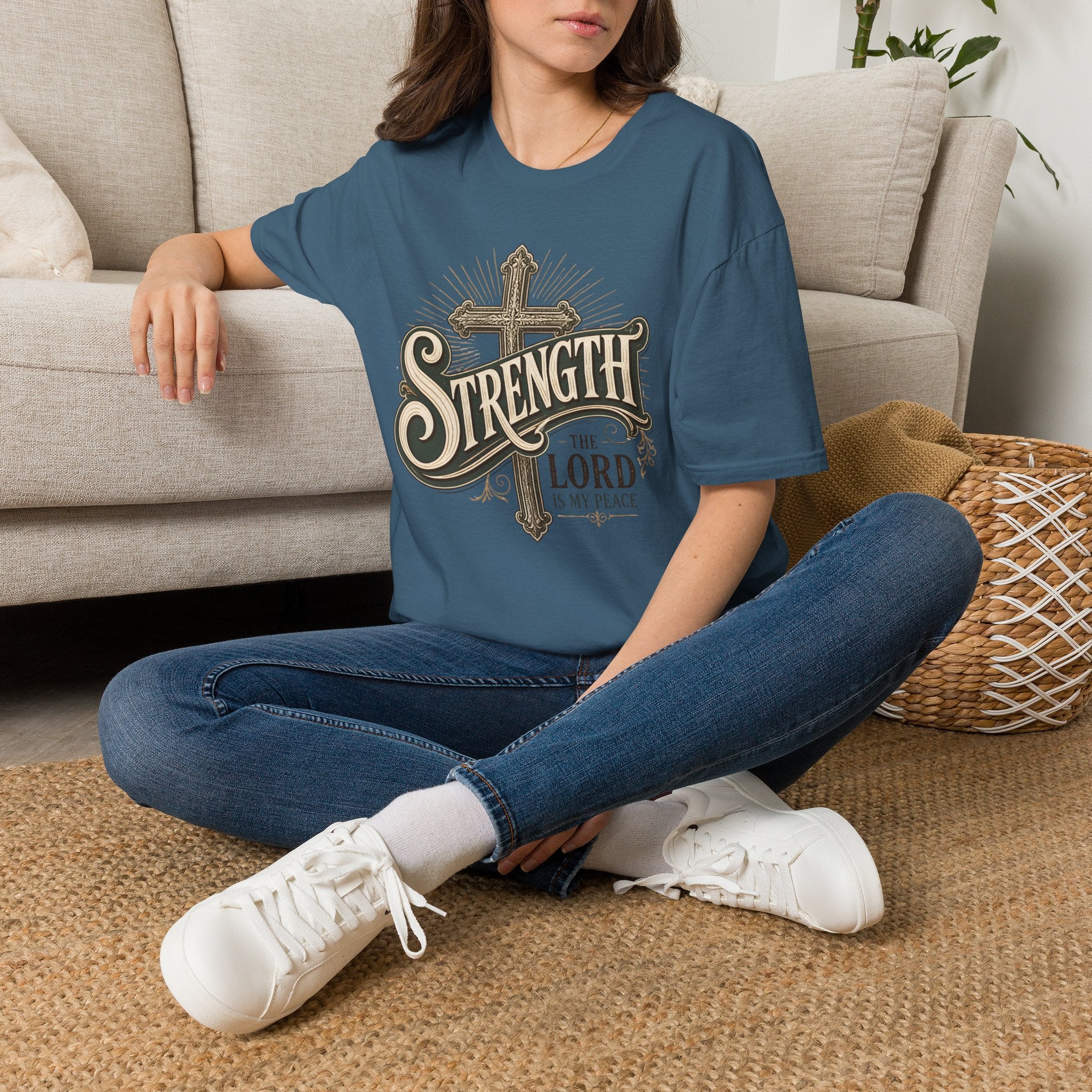 Strength Cross T‑Shirt — 'The Lord Is My Peace' Christian Faith Tee