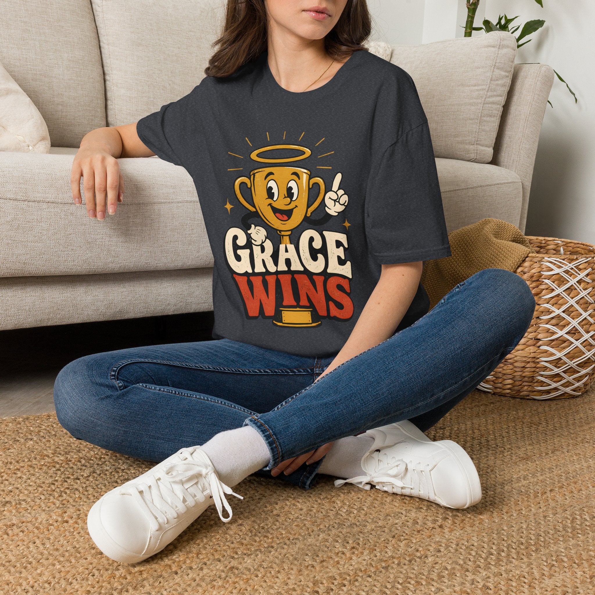 T-Shirt — 'Grace Wins' Angel Trophy Graphic Tee