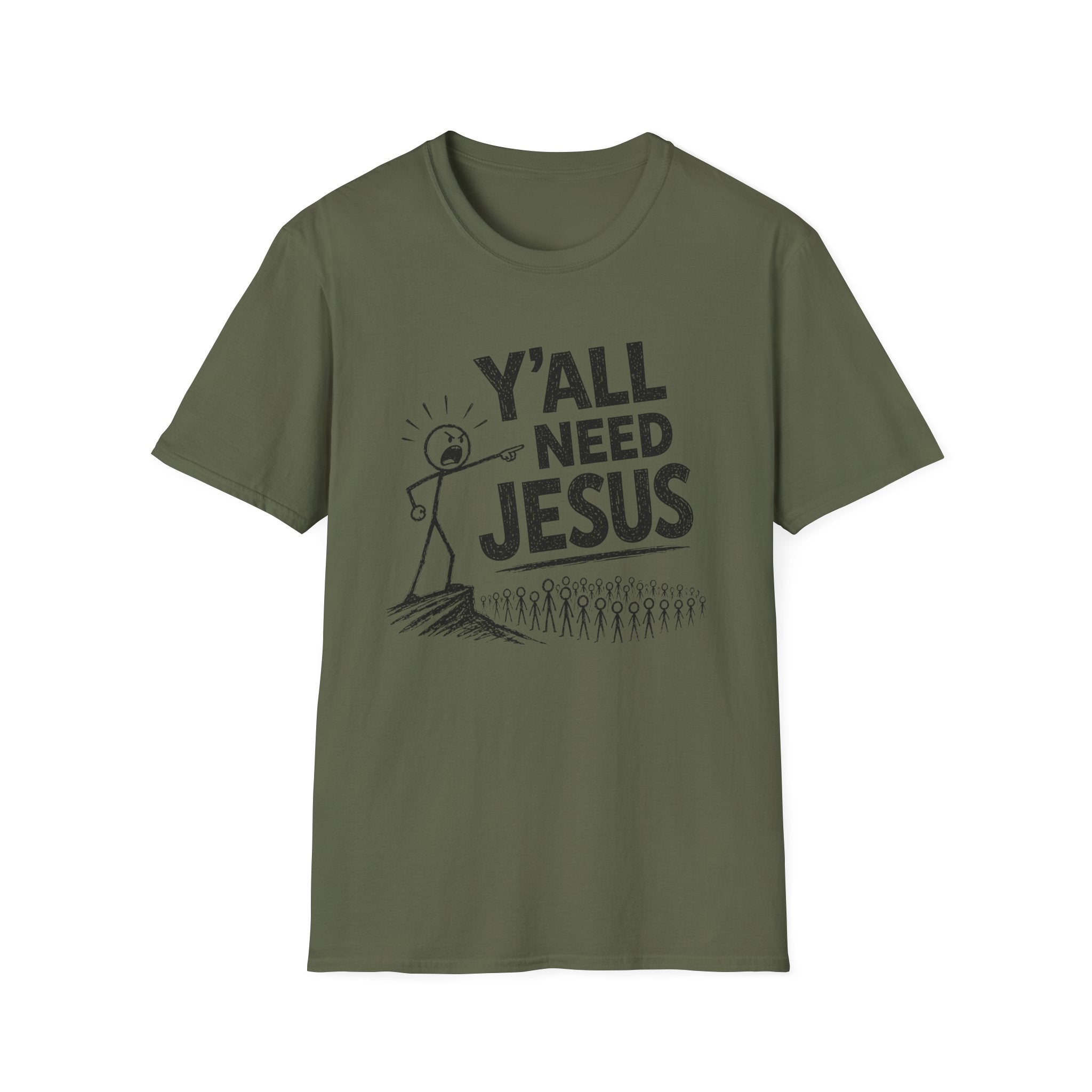 Y'all Need Jesus T-Shirt — Funny Christian Faith Tee, Stick Figure Prayer Graphic
