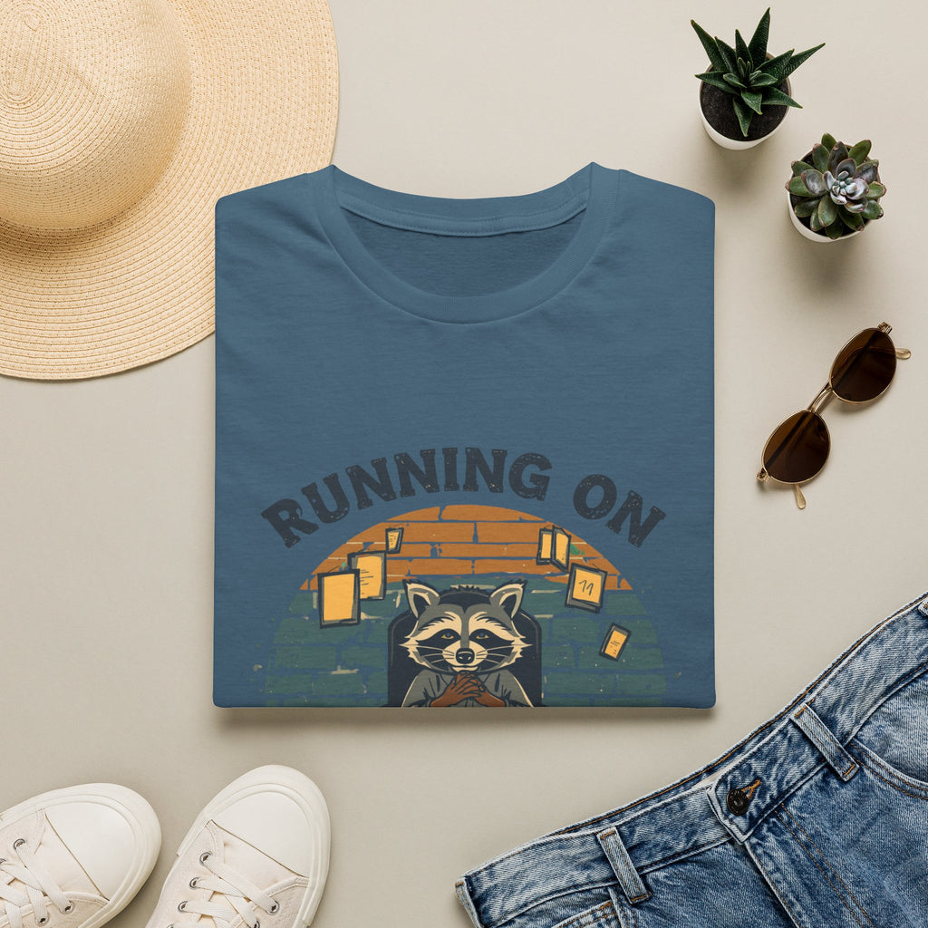 T‑Shirt — Running On Prayer & Coffee Raccoon Graphic Tee