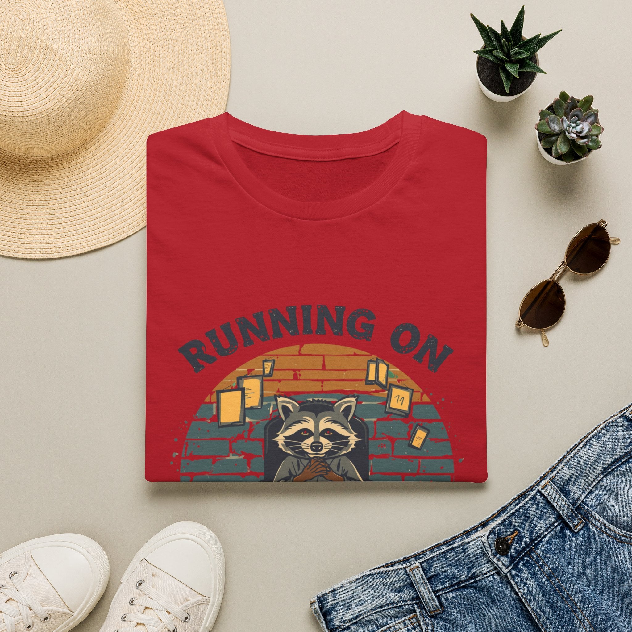 T‑Shirt — Running On Prayer & Coffee Raccoon Graphic Tee