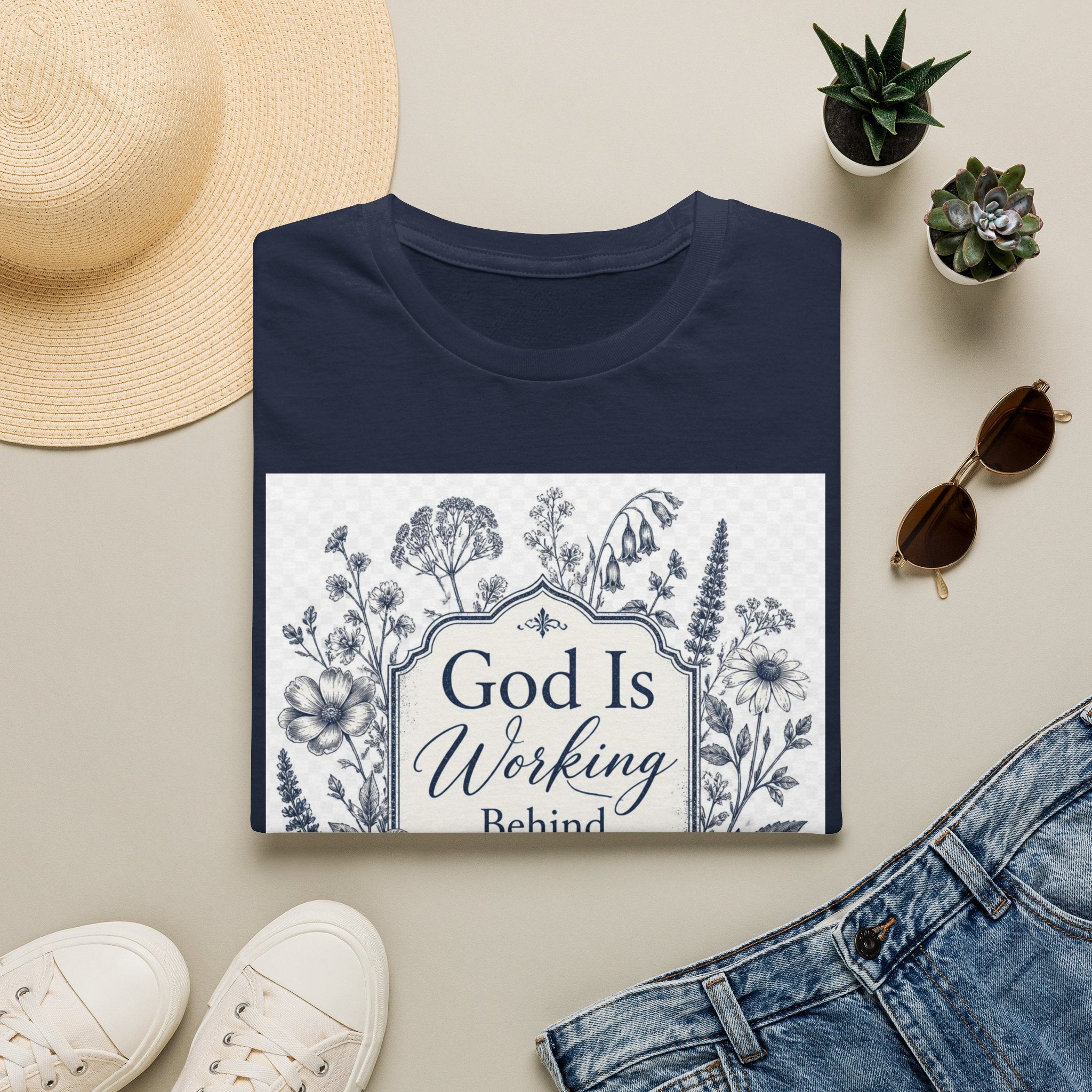 God Is Working Behind The Scenes Floral T-Shirt — Inspirational Christian Tee