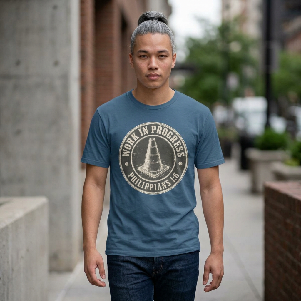 Work In Progress T-Shirt — 'Work In Progress' Vintage Cone Graphic Tee (Philippians 1:6)