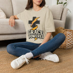 Grace Powered T-Shirt — Faith Cross with Lightning Christian Tee