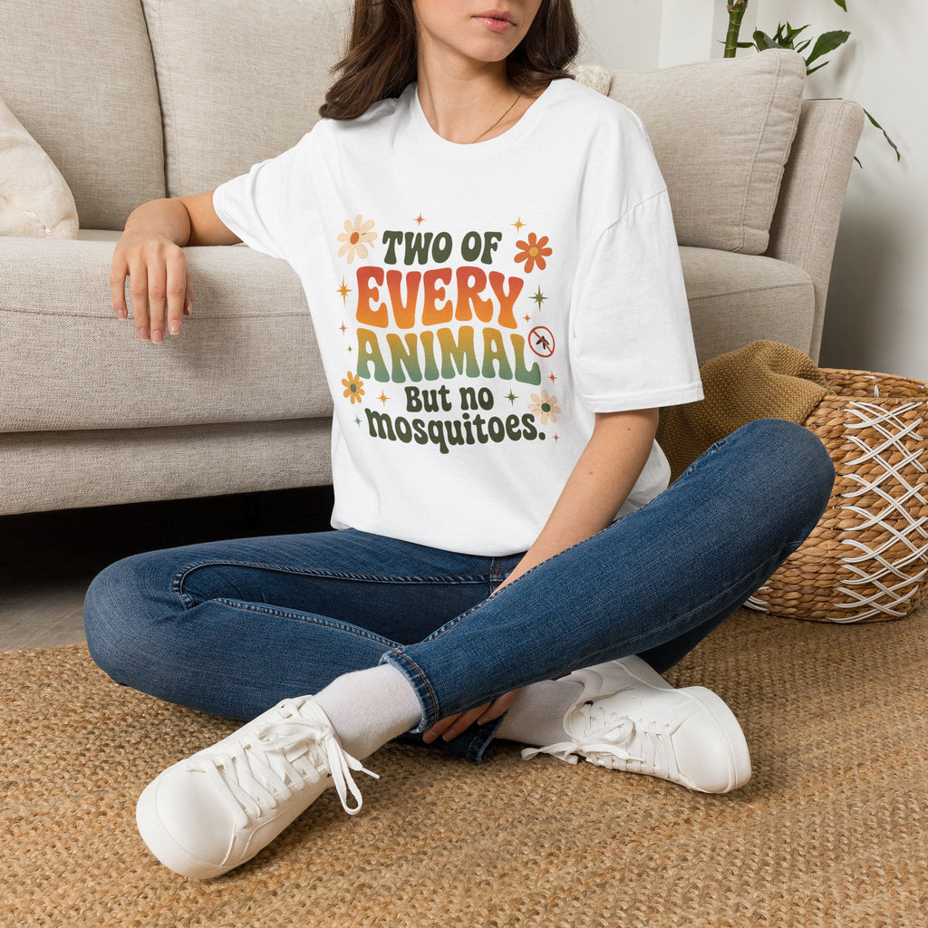 T-Shirt — Two of Every Animal But No Mosquitoes Retro Floral Graphic Tee