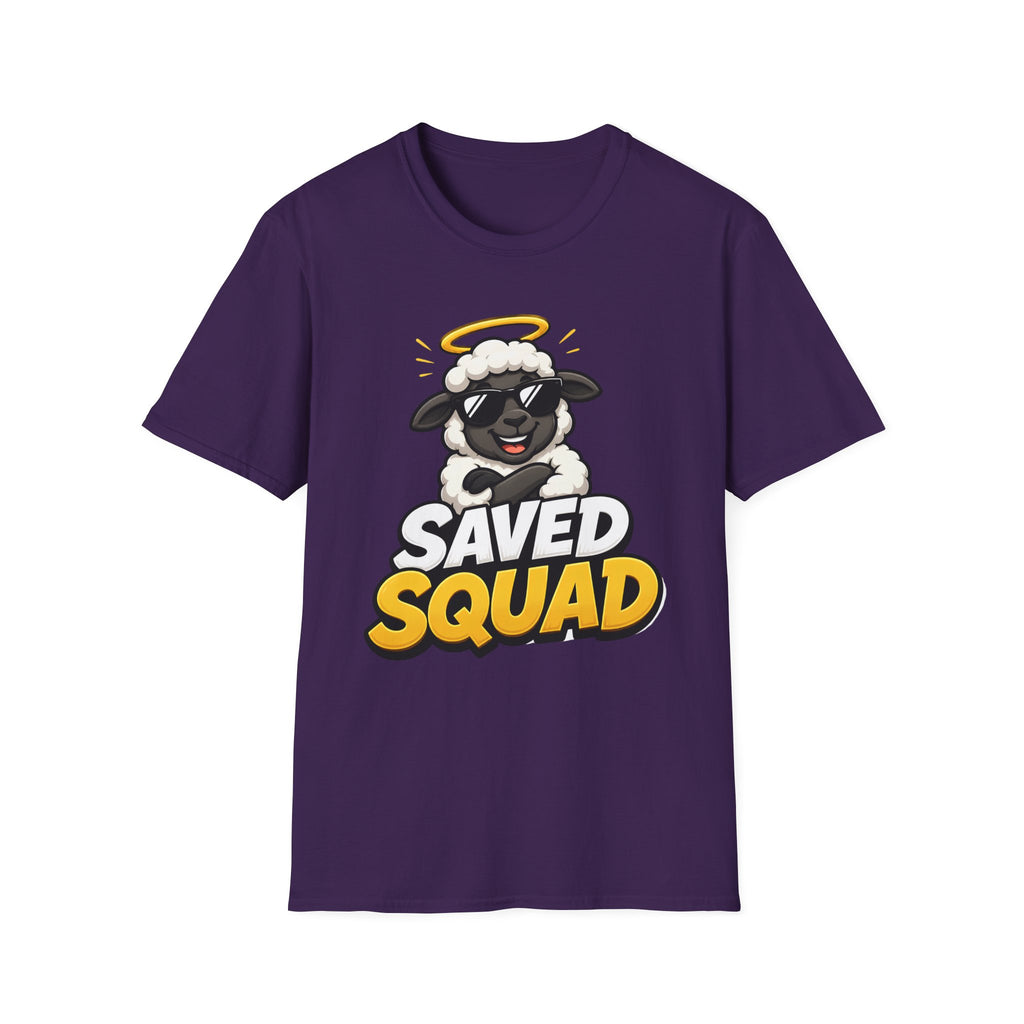 Saved Squad T‑Shirt — Cute Angel Sheep Graphic Tee for Christian Youth & Church Groups