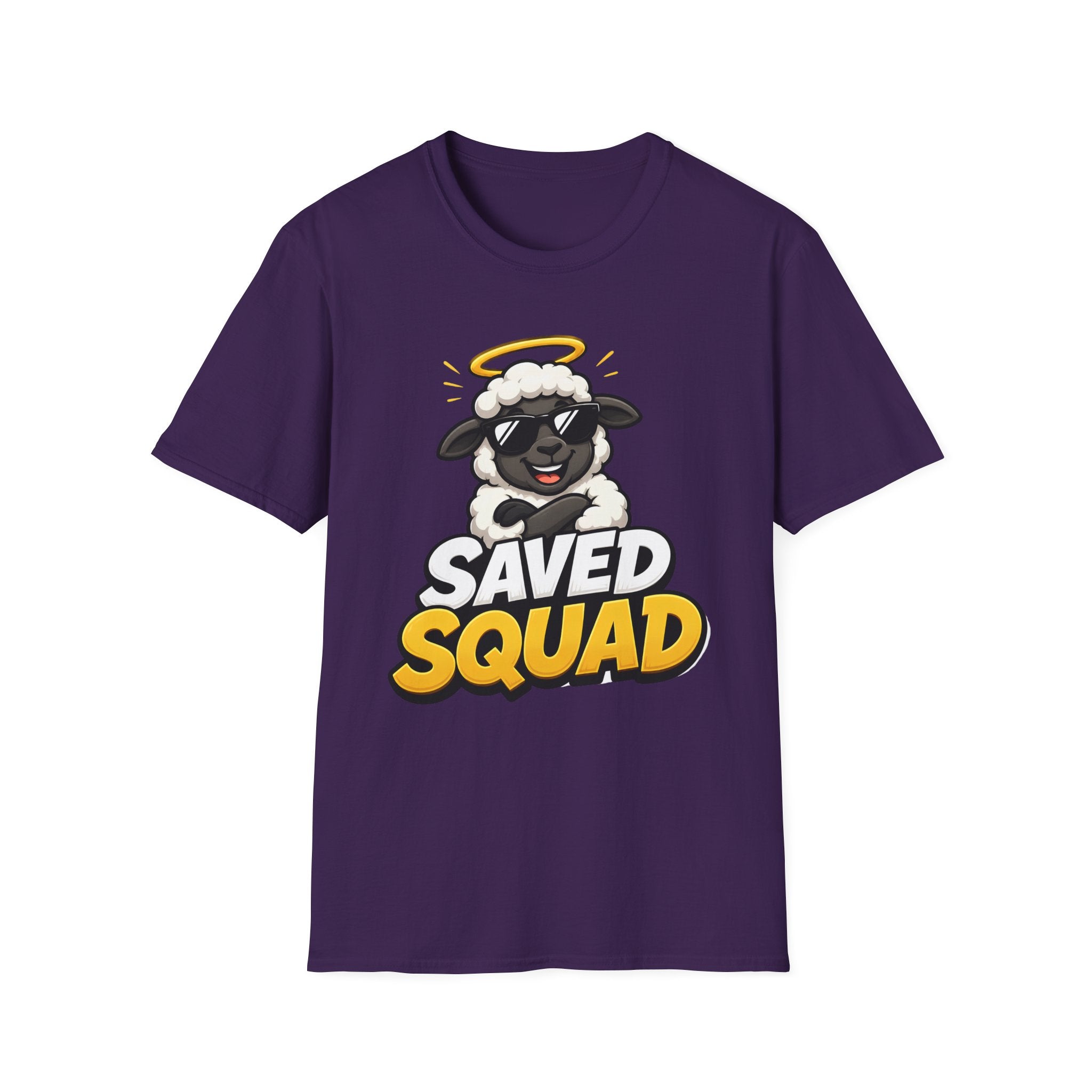 Saved Squad T‑Shirt — Cute Angel Sheep Graphic Tee for Christian Youth & Church Groups