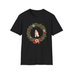 Christmas Prayer Hands T-Shirt — Holiday Wreath Faith Tee