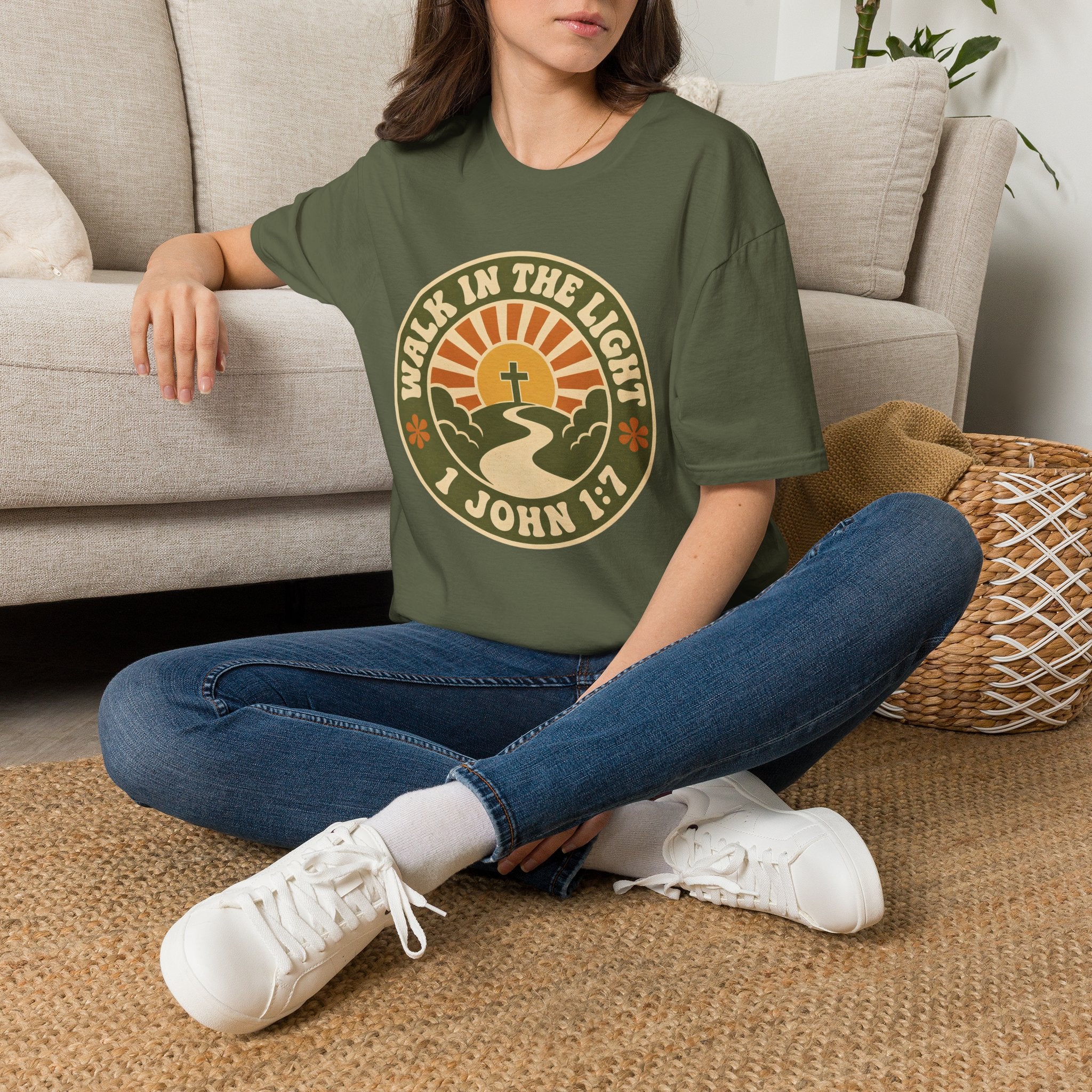 Walk in the Light T-Shirt — Christian Sunrise Design (1 John 1:7)