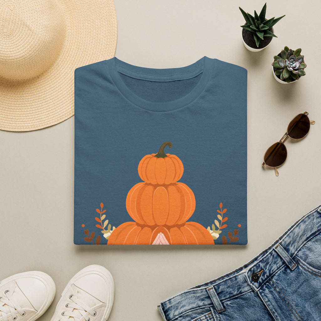 Pumpkin Stack T‑Shirt — Autumn Floral Fall Graphic Tee