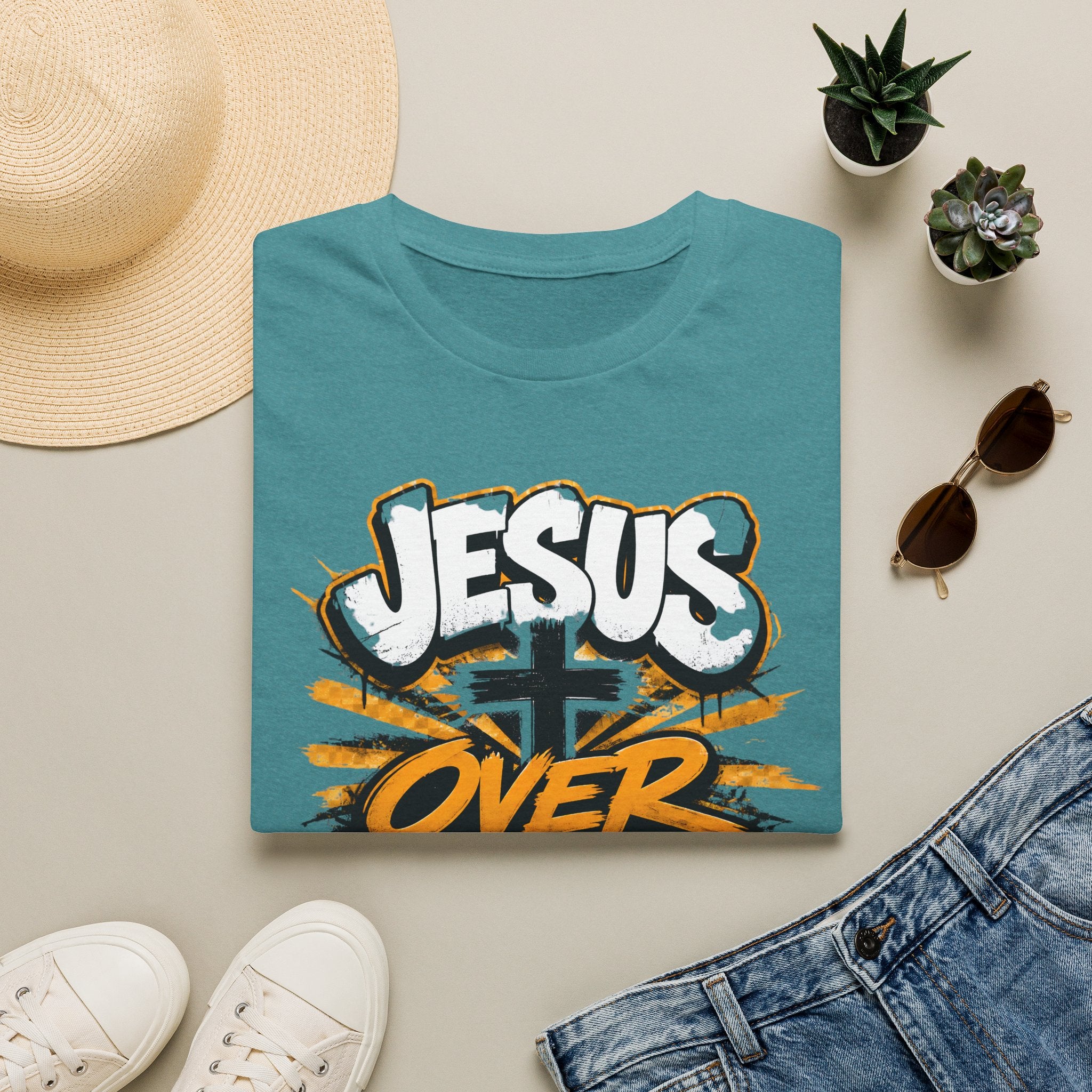 Jesus Over Everything T-Shirt — Faith Graphic Tee with Cross Streetwear Design