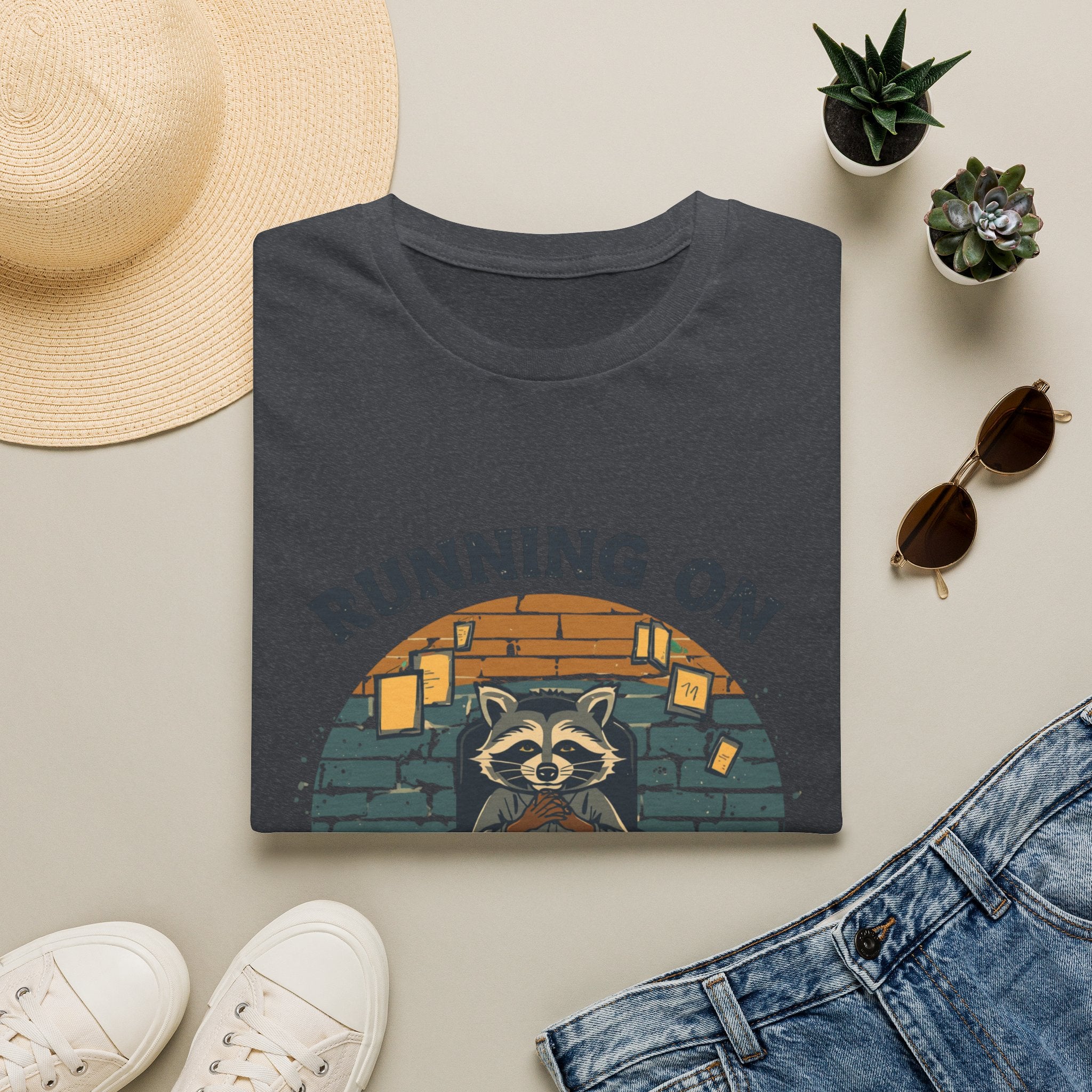 T‑Shirt — Running On Prayer & Coffee Raccoon Graphic Tee