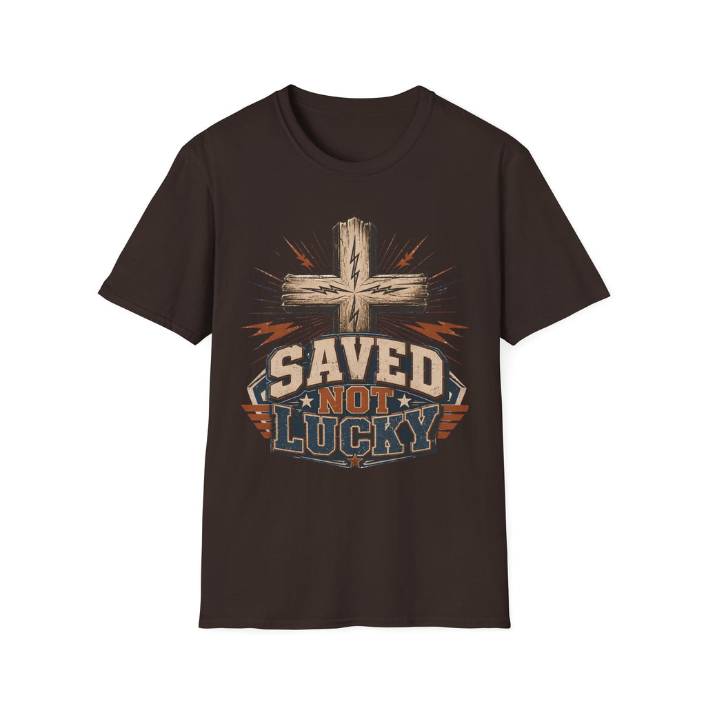 Saved Not Lucky T-Shirt — Christian Cross Faith Graphic Tee