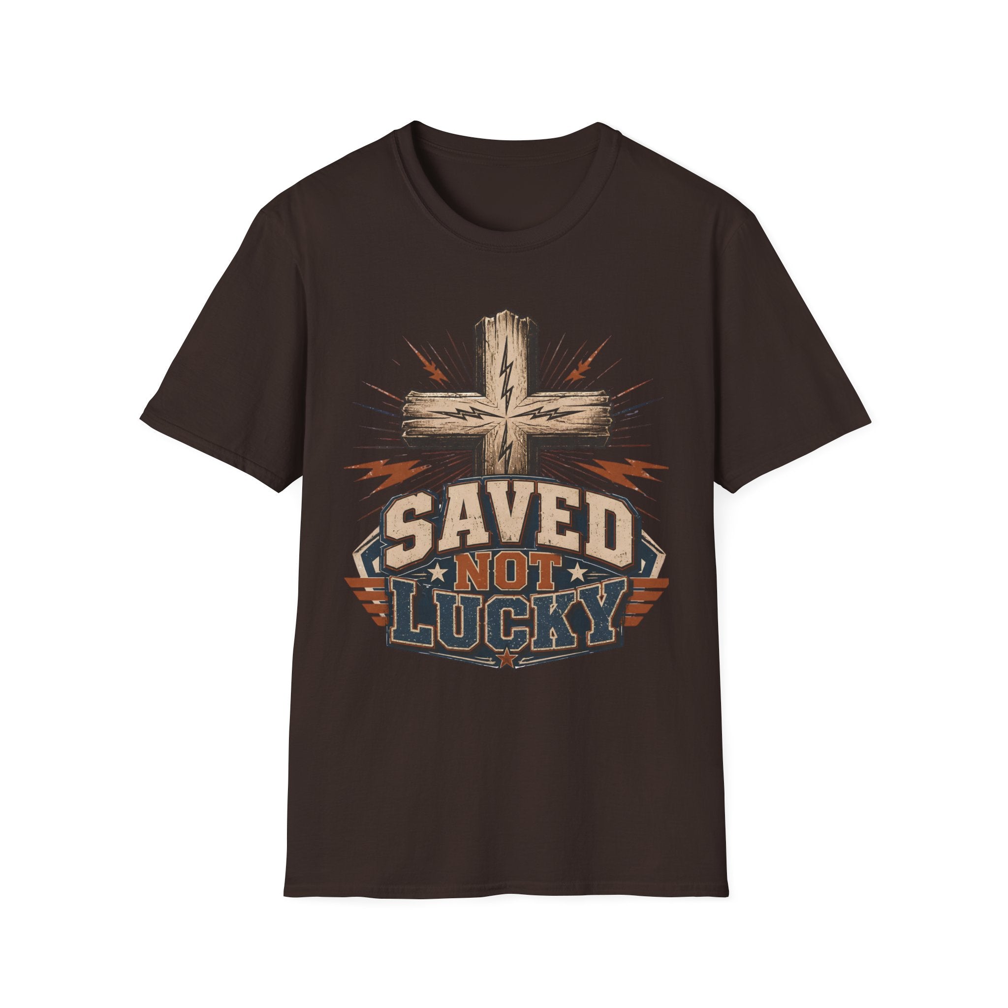 Saved Not Lucky T-Shirt — Christian Cross Faith Graphic Tee