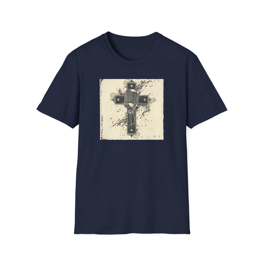 Vintage Microphone Cross T-Shirt — Retro Gospel Music Tee