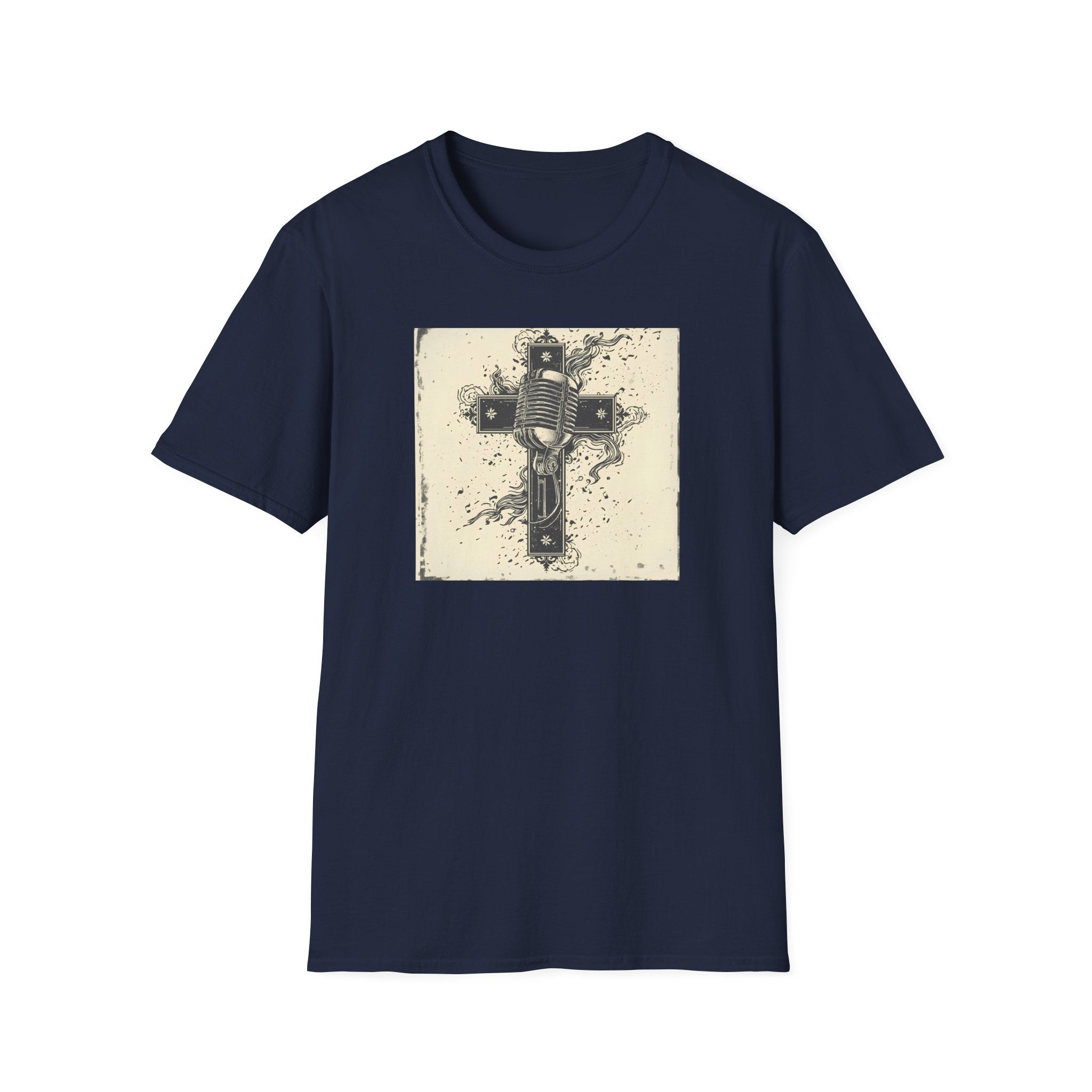 Vintage Microphone Cross T-Shirt — Retro Gospel Music Tee