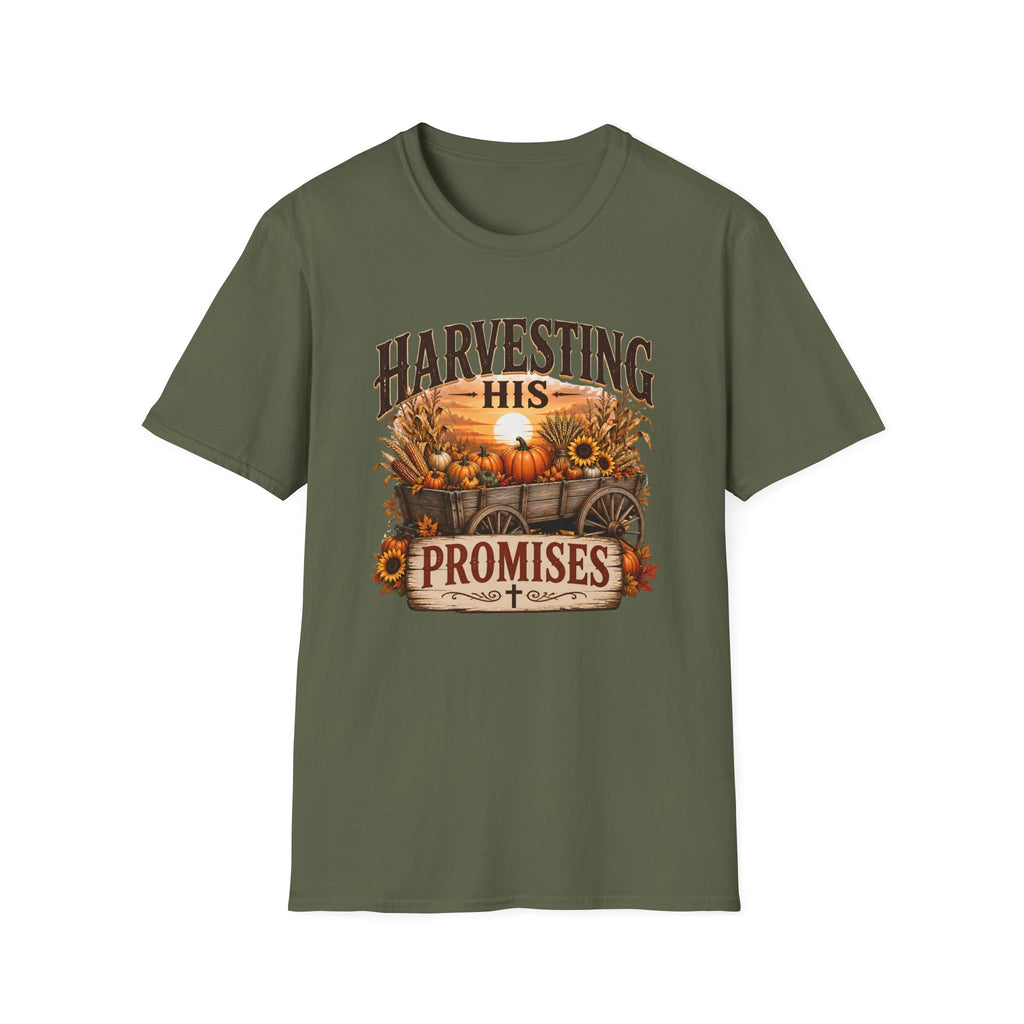 Harvesting His Promises T-Shirt — Fall Pumpkin & Sunflower Faith Tee