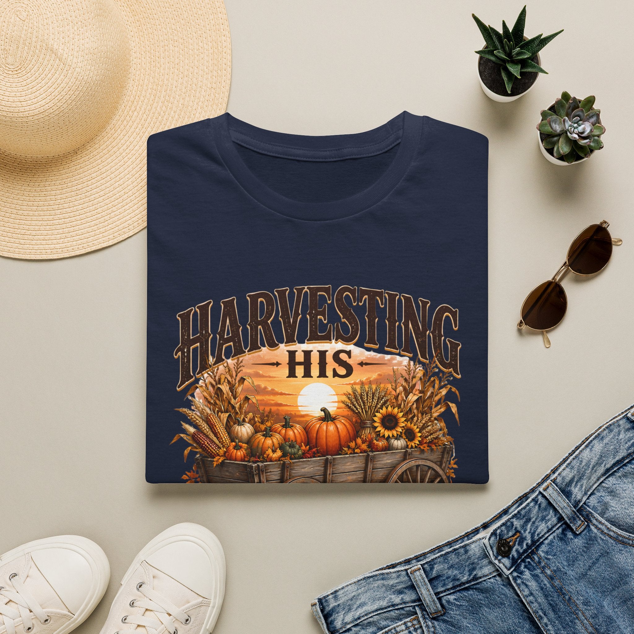 Harvesting His Promises T-Shirt — Fall Pumpkin & Sunflower Faith Tee