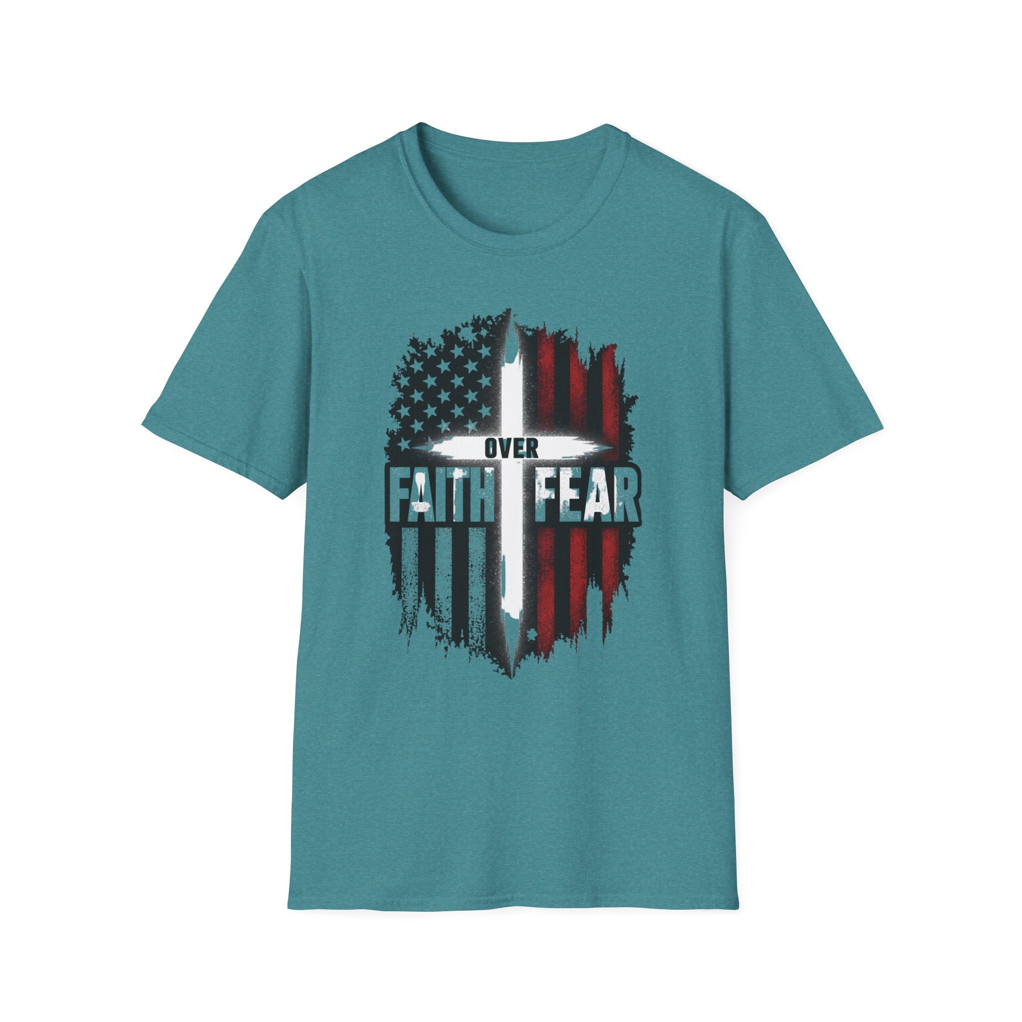 Faith Over Fear T-Shirt — American Flag Cross Graphic
