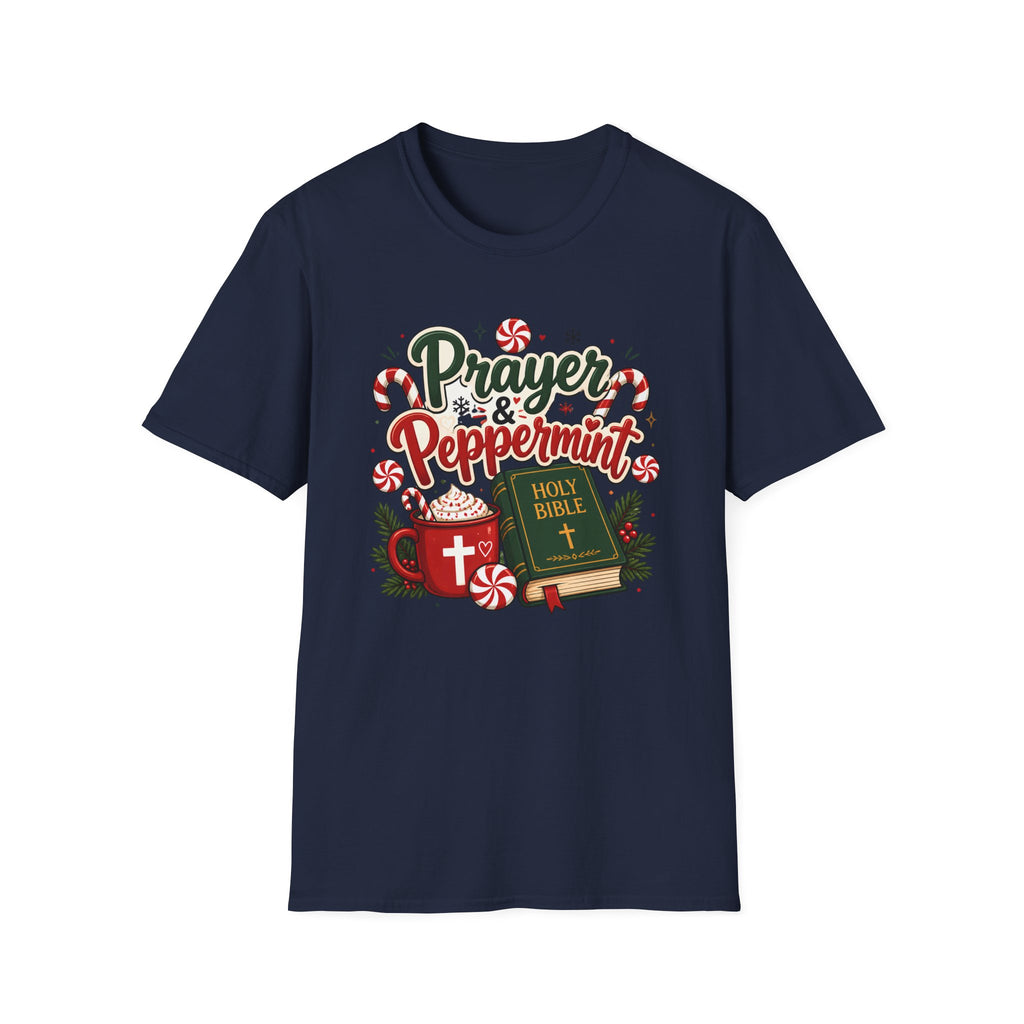 Prayer & Peppermint Christmas T-Shirt — Festive Bible Holiday Tee