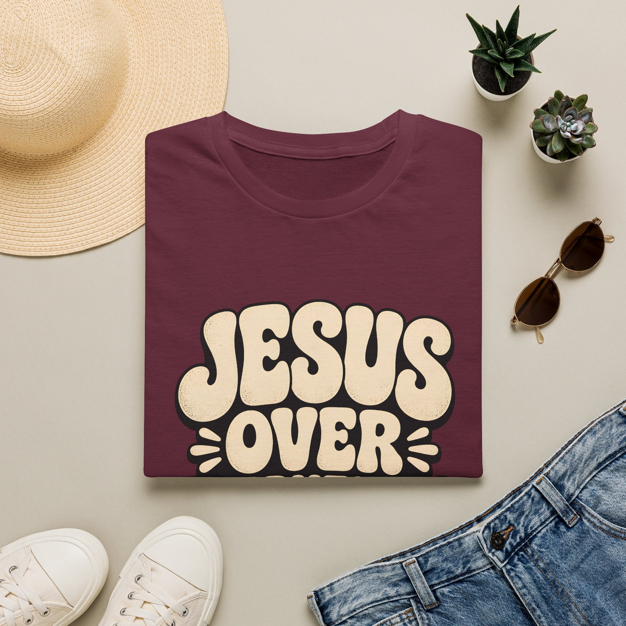 Jesus Over Everything T‑Shirt — Retro Faith Graphic Tee