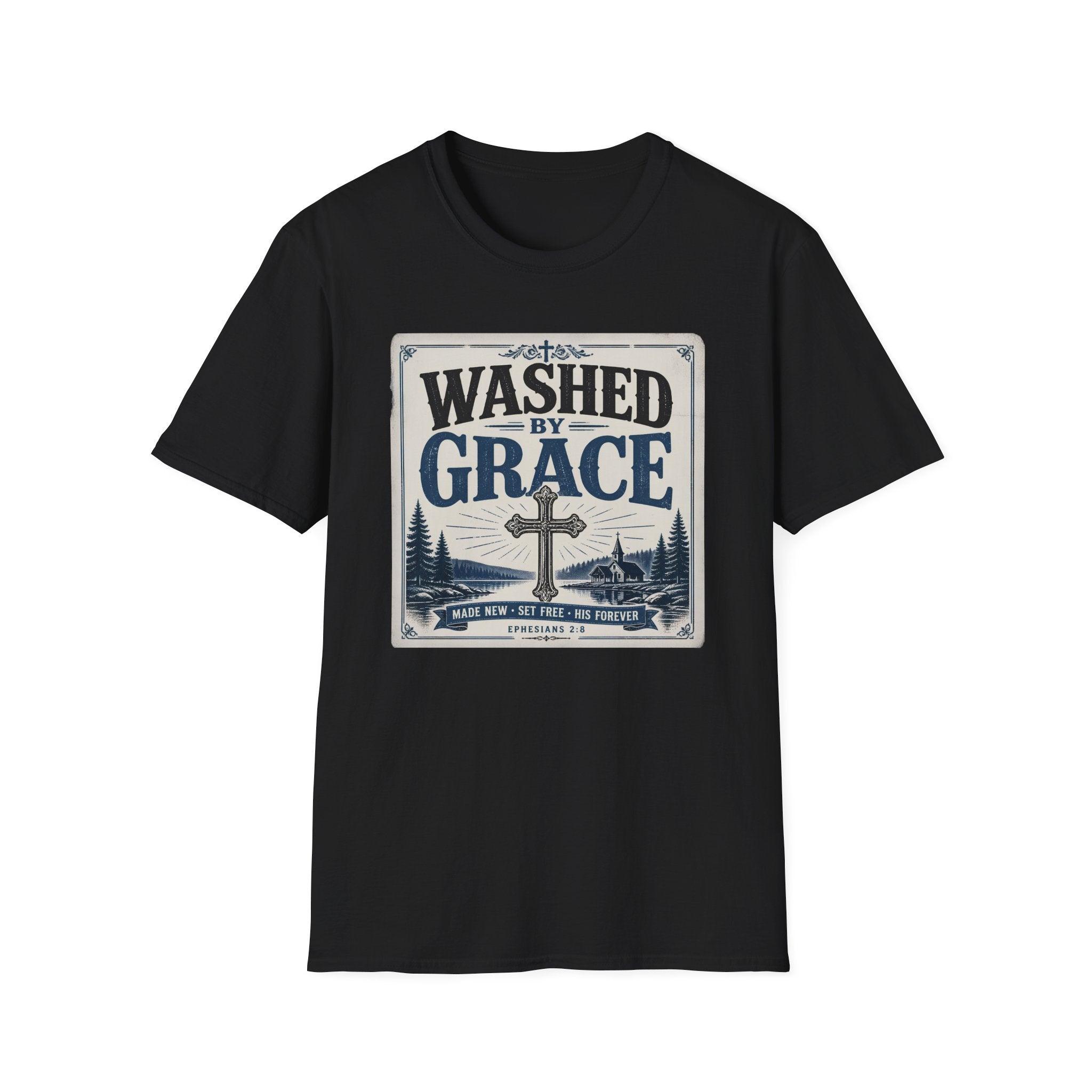 Washed By Grace T‑Shirt — Christian Faith Cross Tee