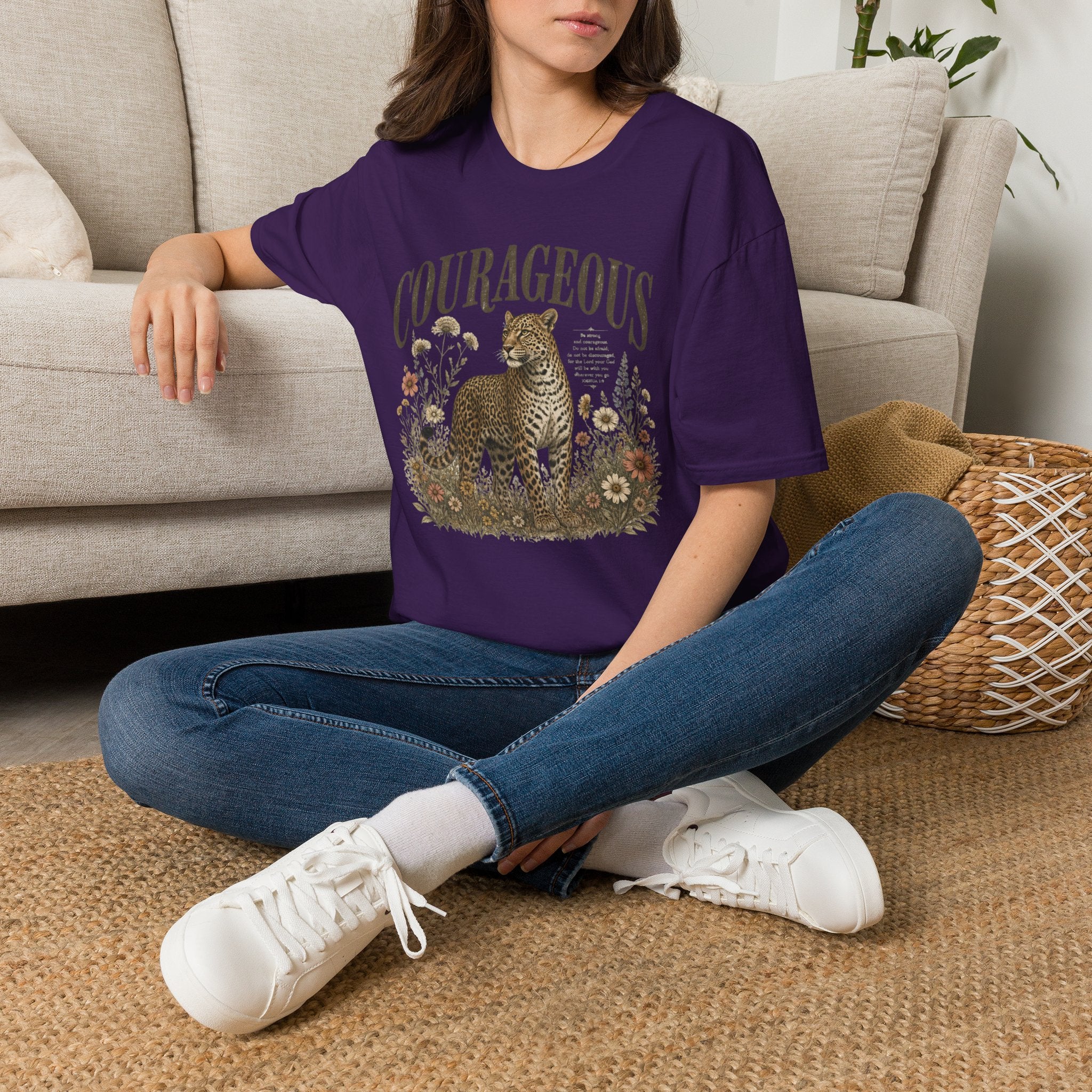 Courageous Leopard T-Shirt — Vintage Floral Wildlife Graphic Tee