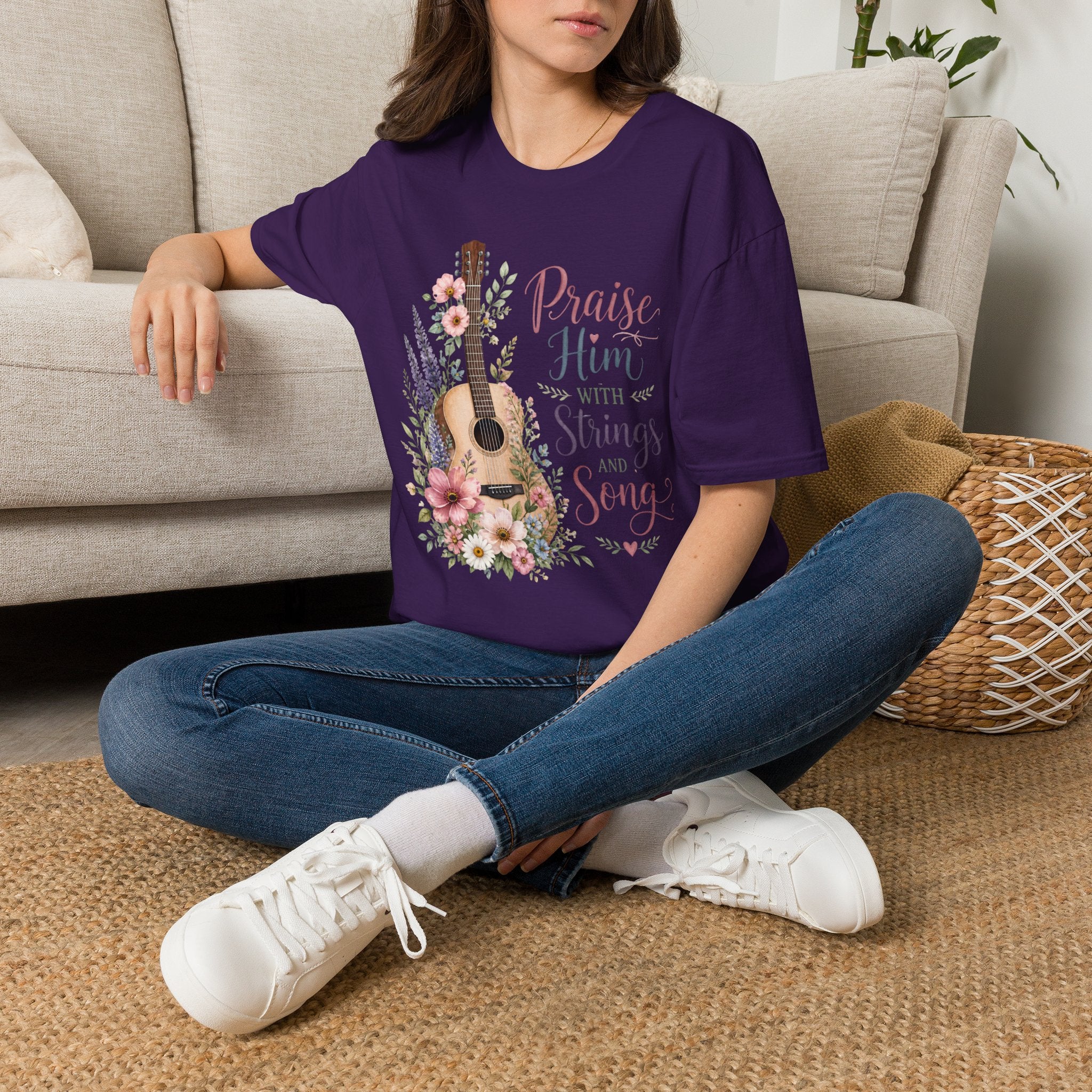 Guitar Floral "Praise Him with Strings" T-Shirt