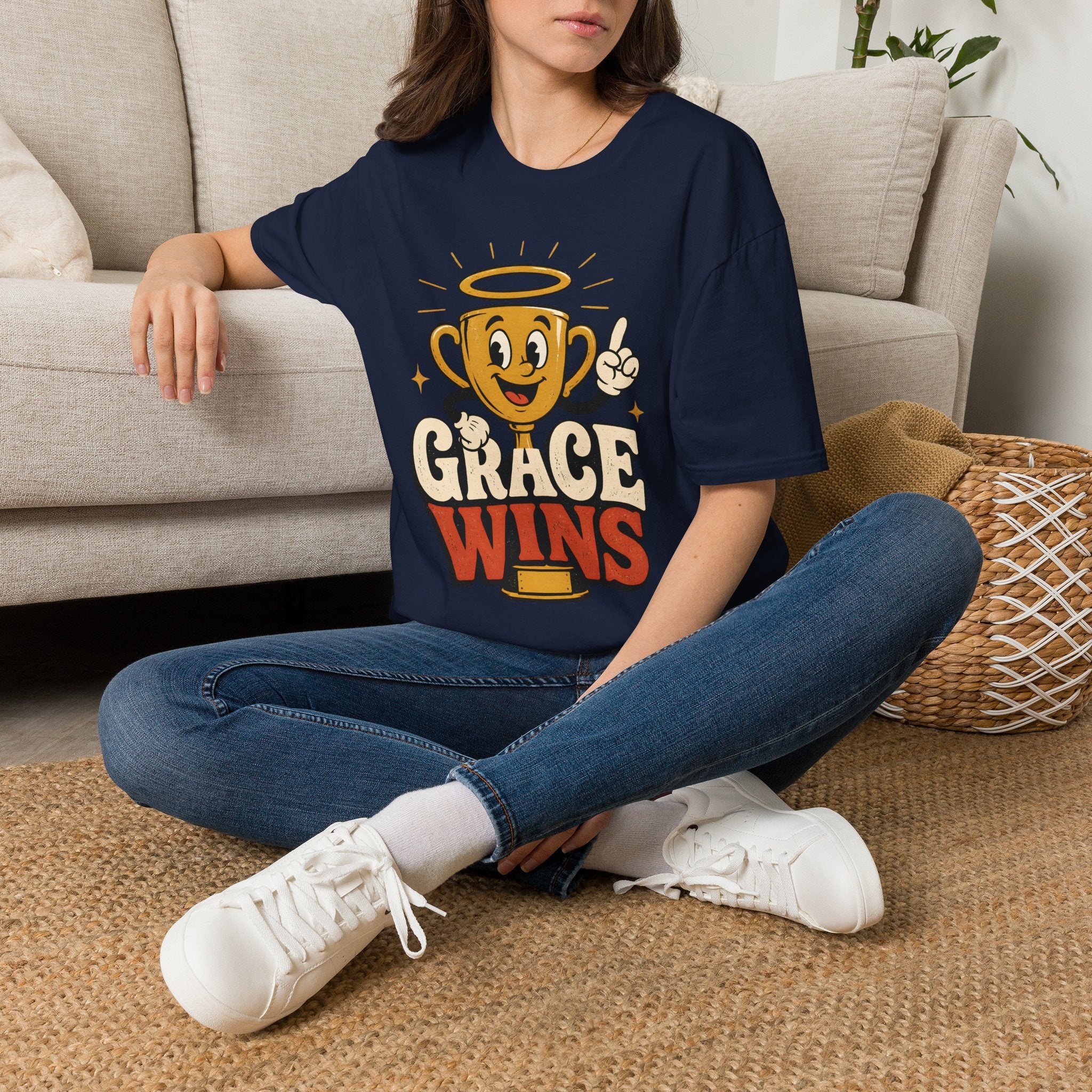 T-Shirt — 'Grace Wins' Angel Trophy Graphic Tee