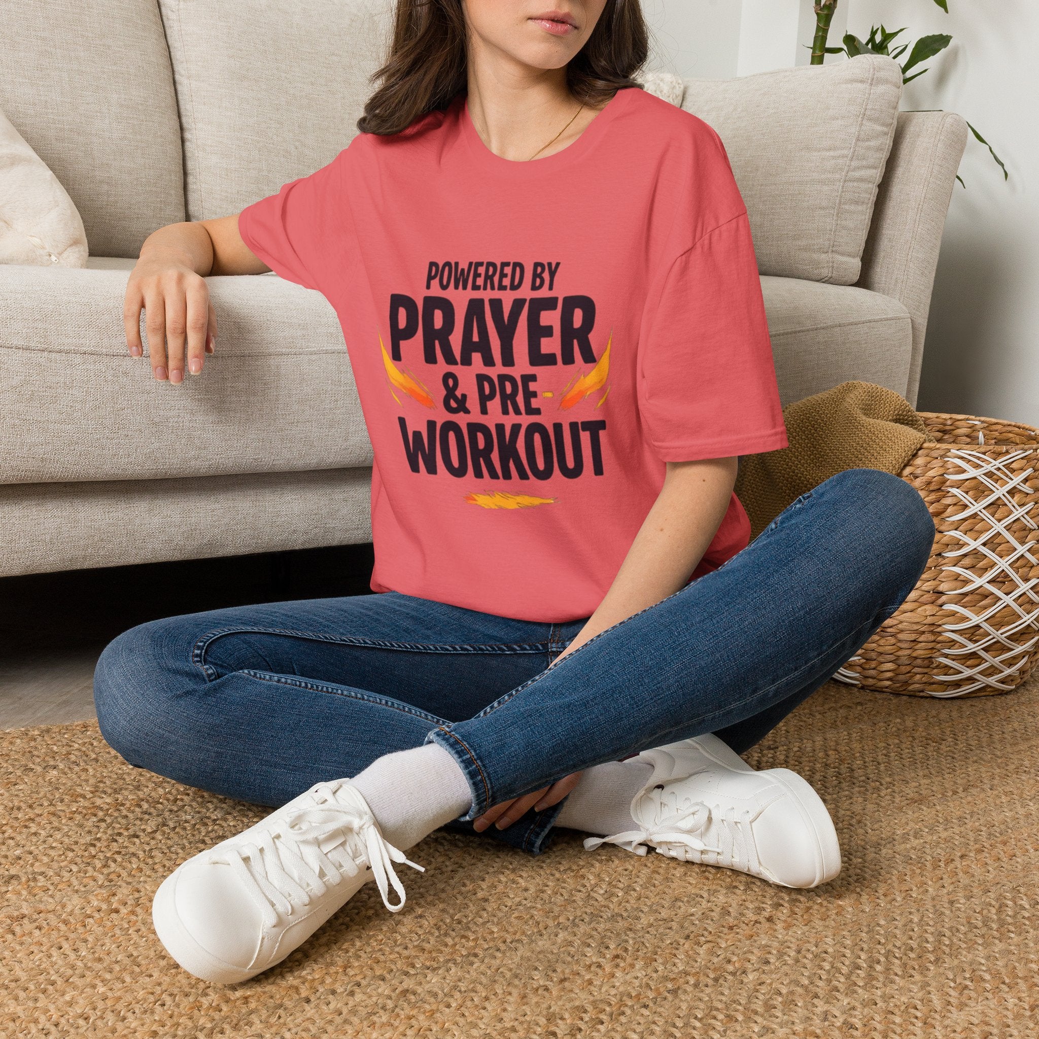 Prayer & Pre-Workout T-Shirt — "Powered by Prayer & Pre-Workout" Christian Fitness Tee