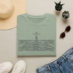 T-Shirt — Minimalist Ocean Waves & Standing Figure Tee — Calm Beach Vibes, Surfing/Travel Gift