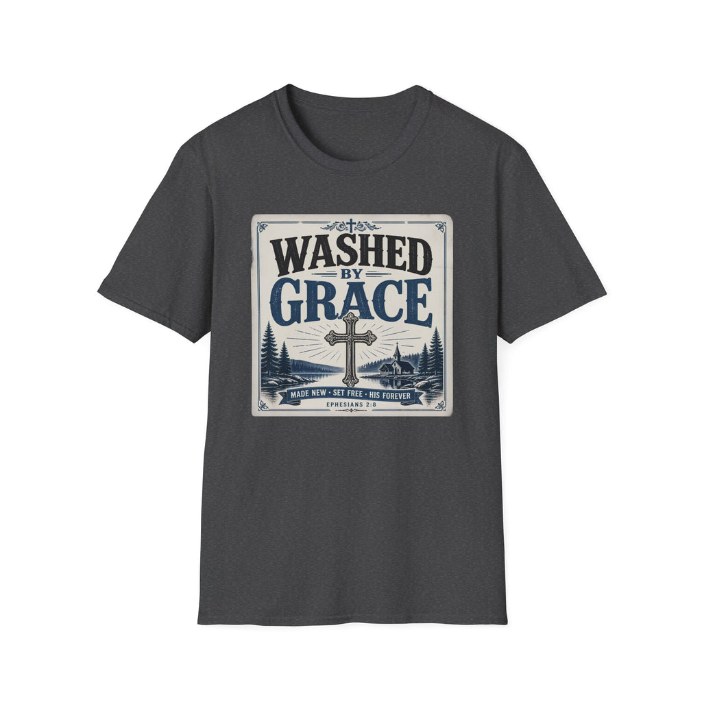 Washed By Grace T‑Shirt — Christian Faith Cross Tee