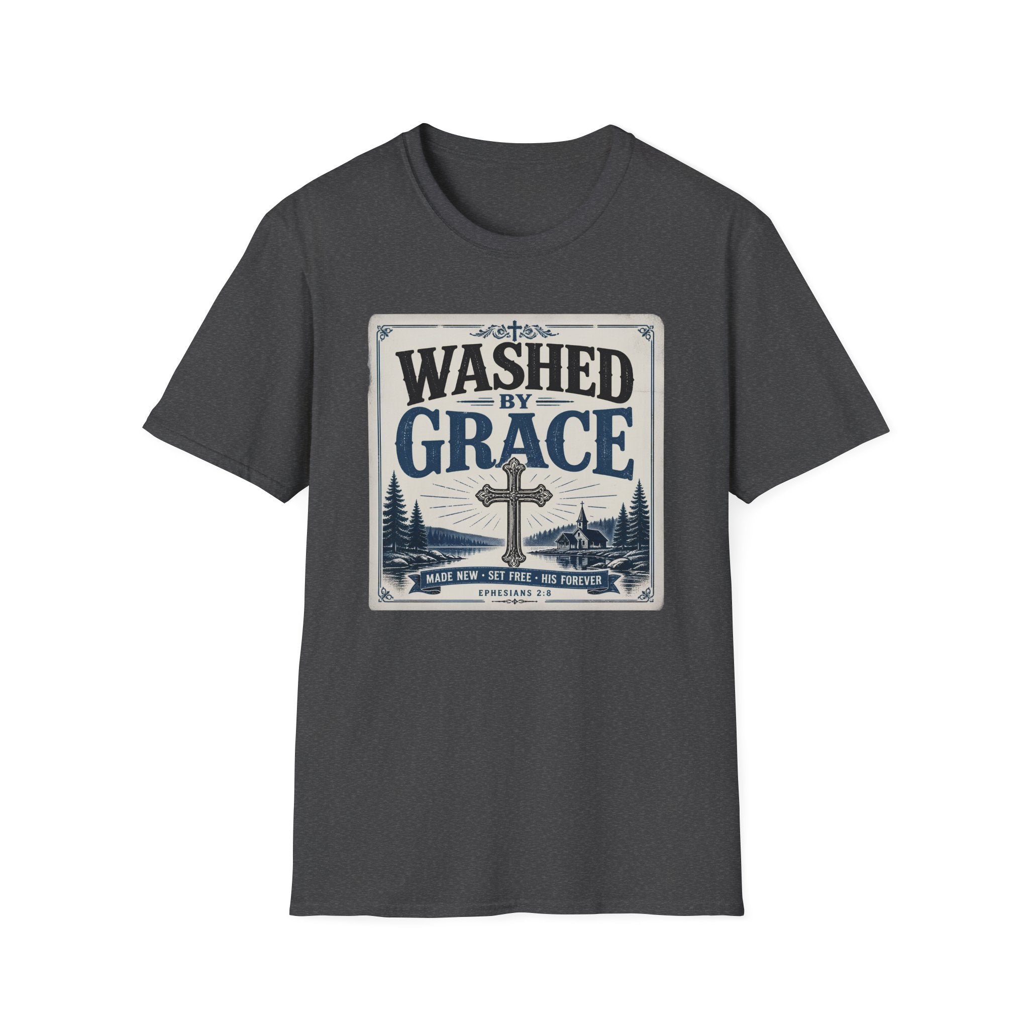 Washed By Grace T‑Shirt — Christian Faith Cross Tee