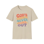 Christian T-Shirt — "God's Goodness Never Runs Out" Retro Faith Tee