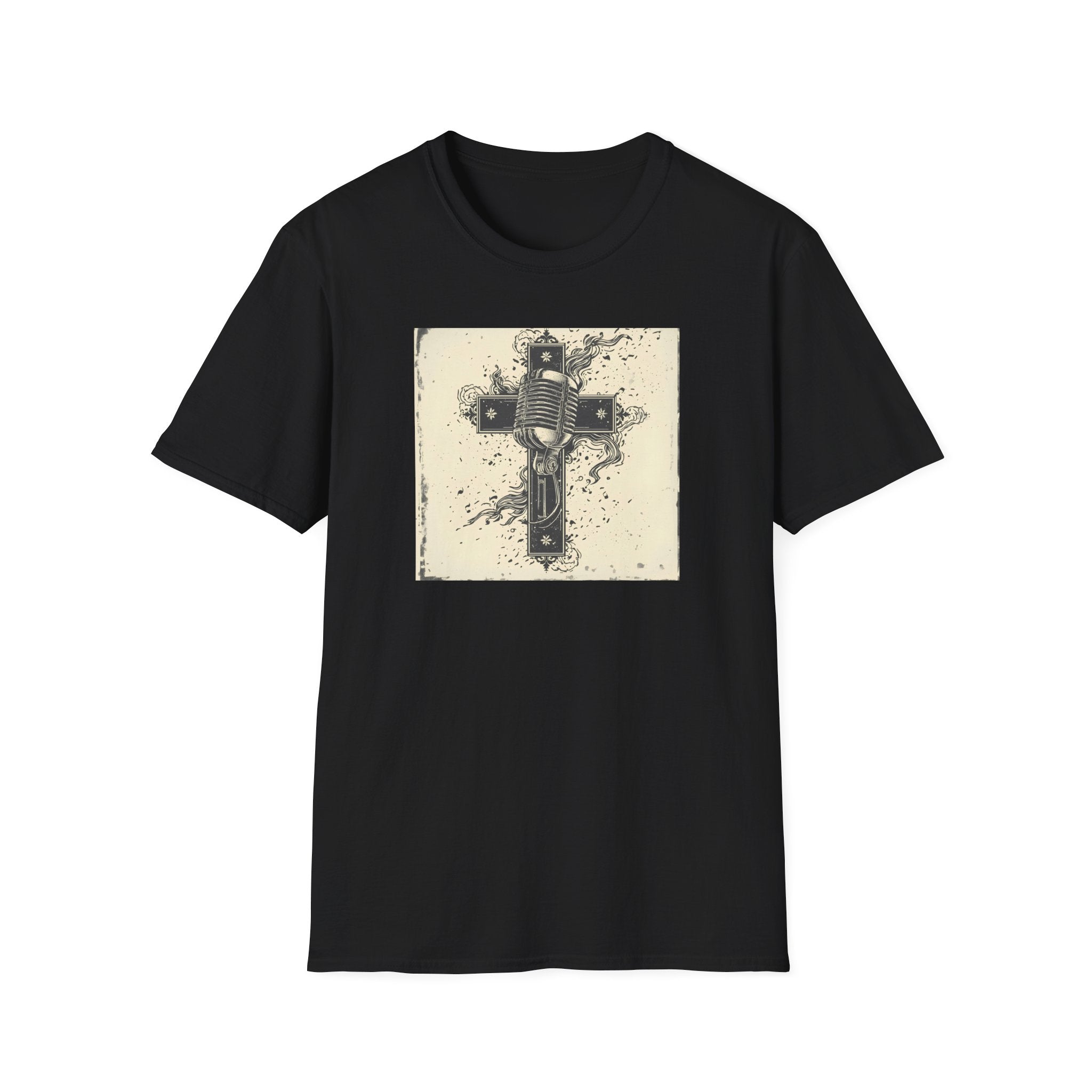 Vintage Microphone Cross T-Shirt — Retro Gospel Music Tee