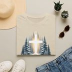 Christian T-Shirt — Cross in Pine Forest with "Amazing Grace" (Faith Tee)
