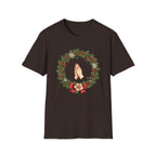Christmas Prayer Hands T-Shirt — Holiday Wreath Faith Tee