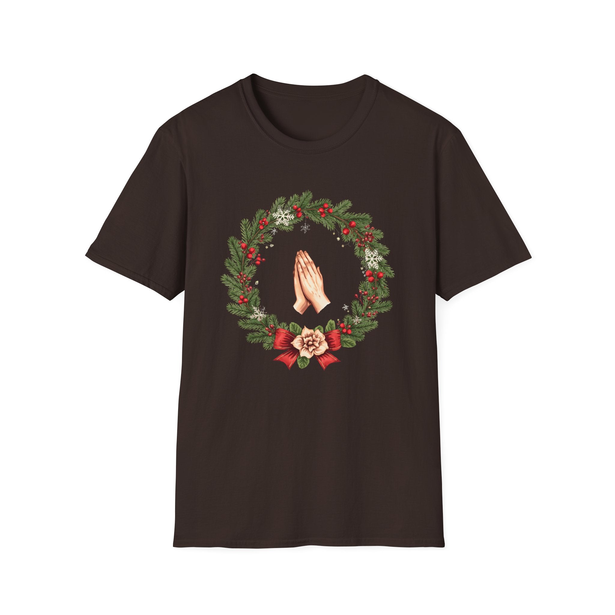 Christmas Prayer Hands T-Shirt — Holiday Wreath Faith Tee