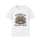 T‑Shirt — Running On Prayer & Coffee Raccoon Graphic Tee