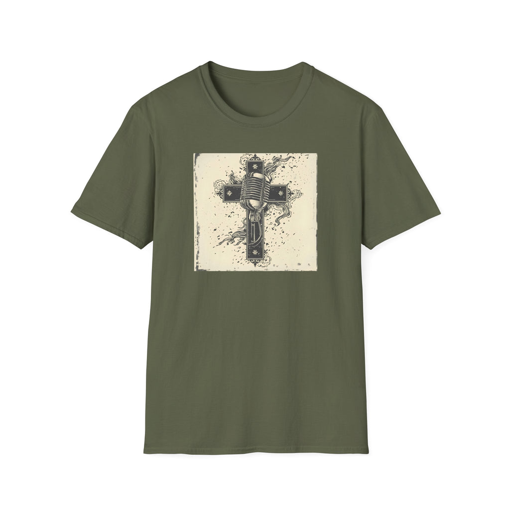 Vintage Microphone Cross T-Shirt — Retro Gospel Music Tee