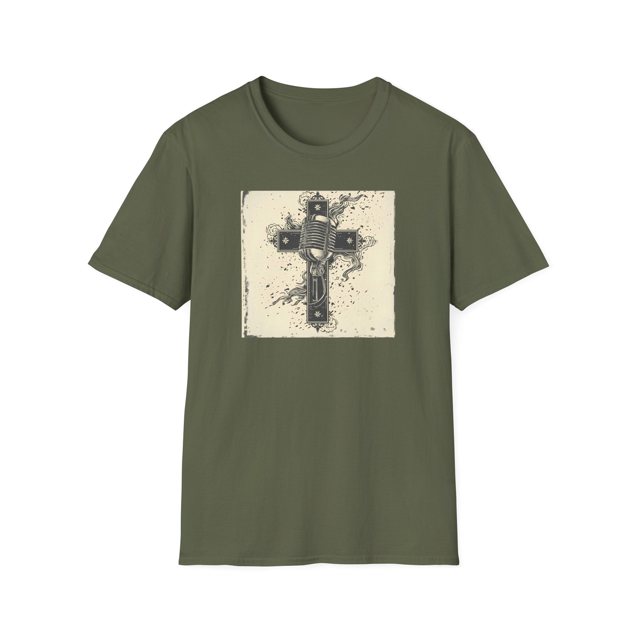 Vintage Microphone Cross T-Shirt — Retro Gospel Music Tee