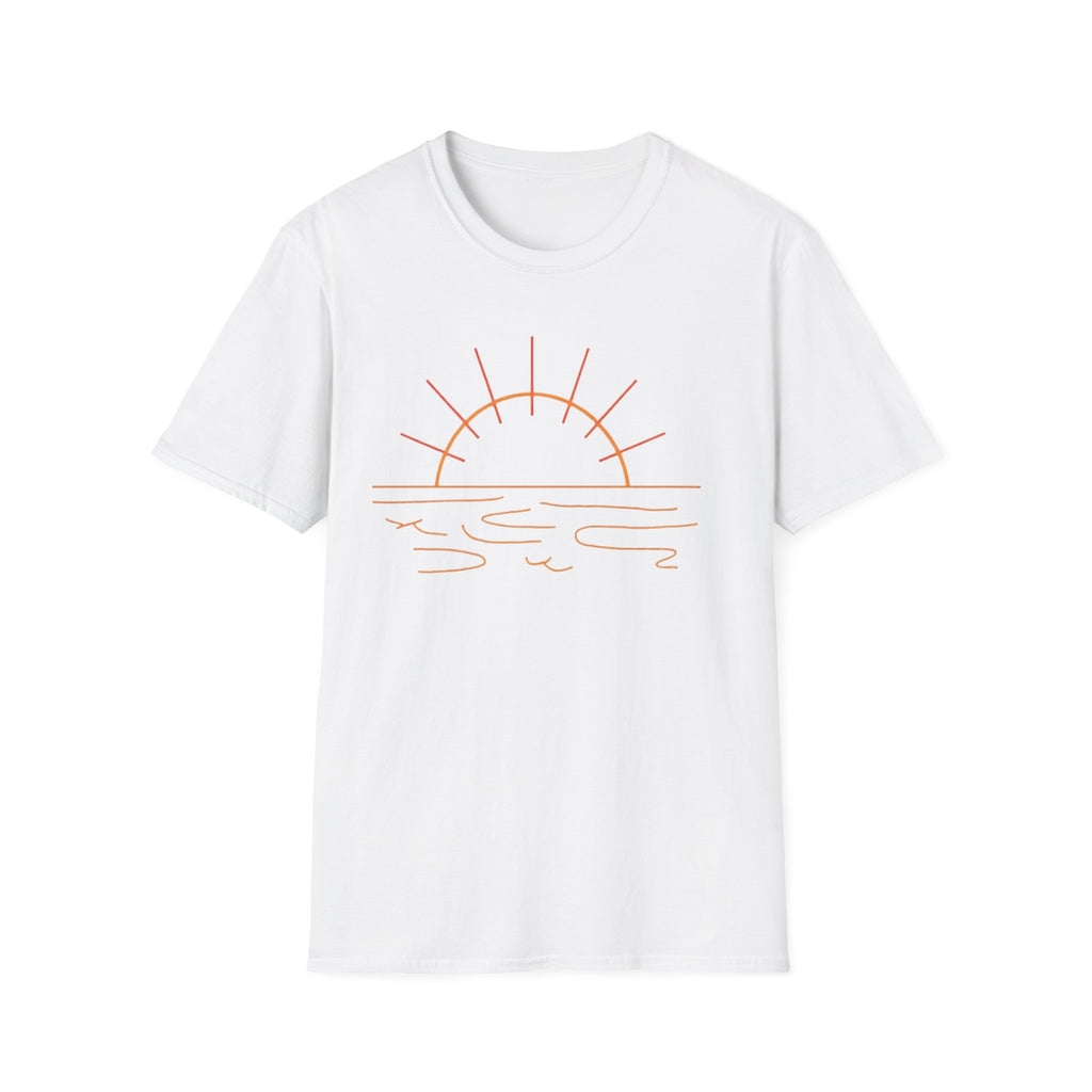 Sunrise Line Art T-Shirt — Minimal Beach Sunset Tee