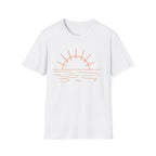 Sunrise Line Art T-Shirt — Minimal Beach Sunset Tee