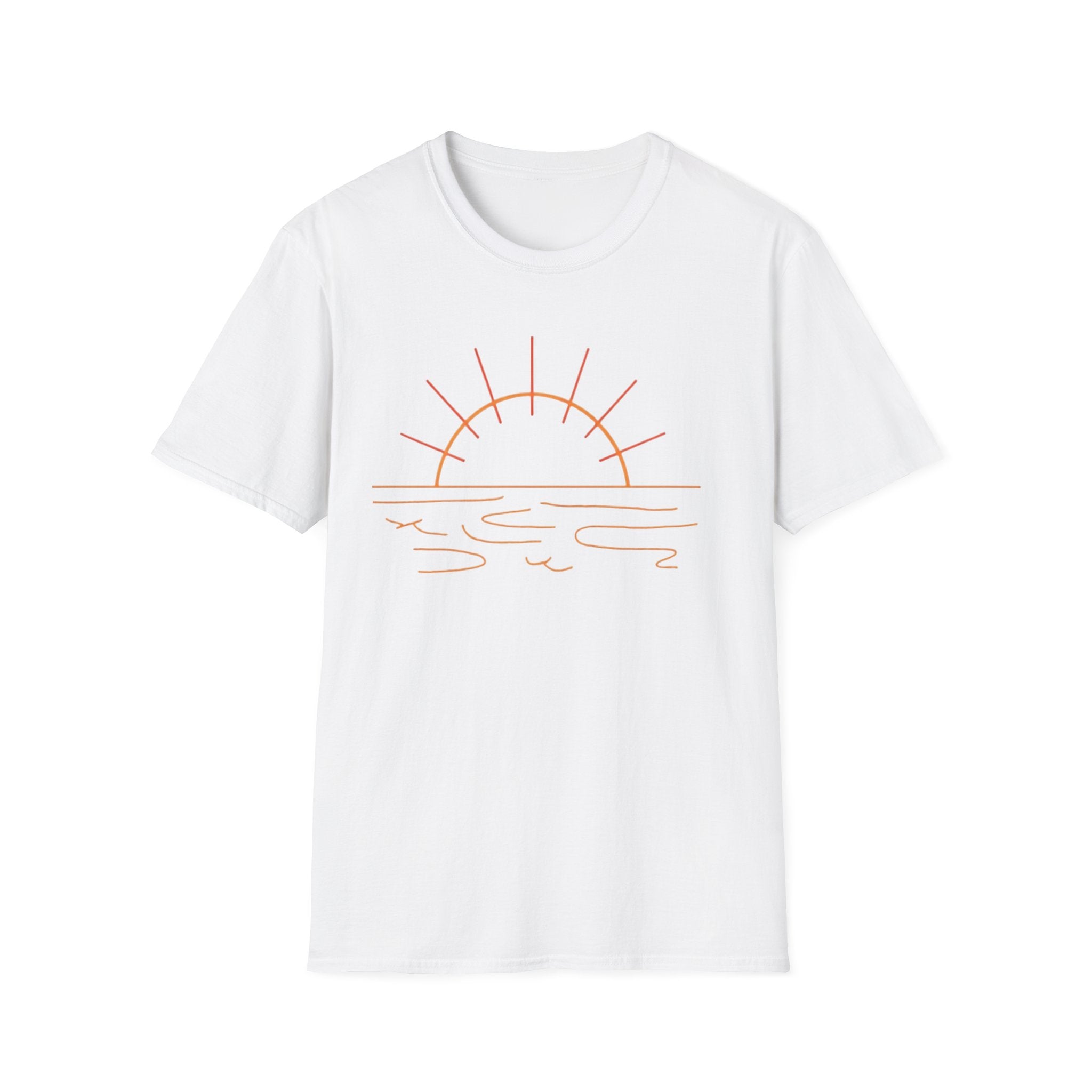 Sunrise Line Art T-Shirt — Minimal Beach Sunset Tee