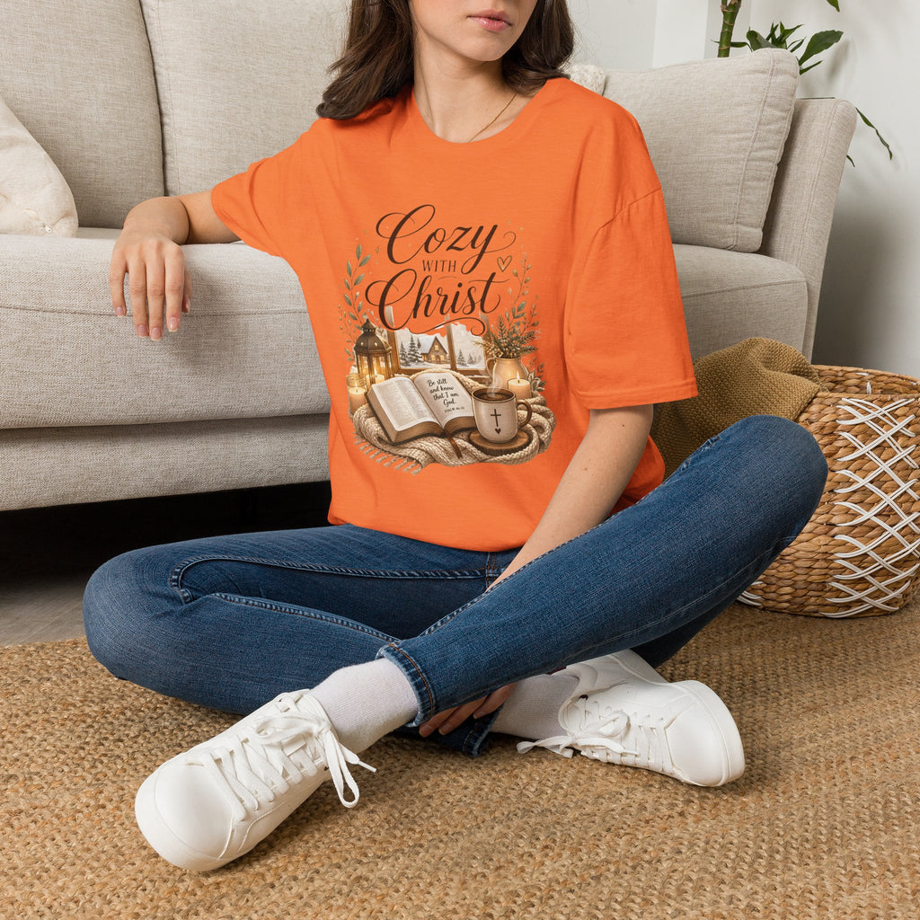 Cozy with Christ T‑Shirt — Faithful Christmas Cozy Home Design