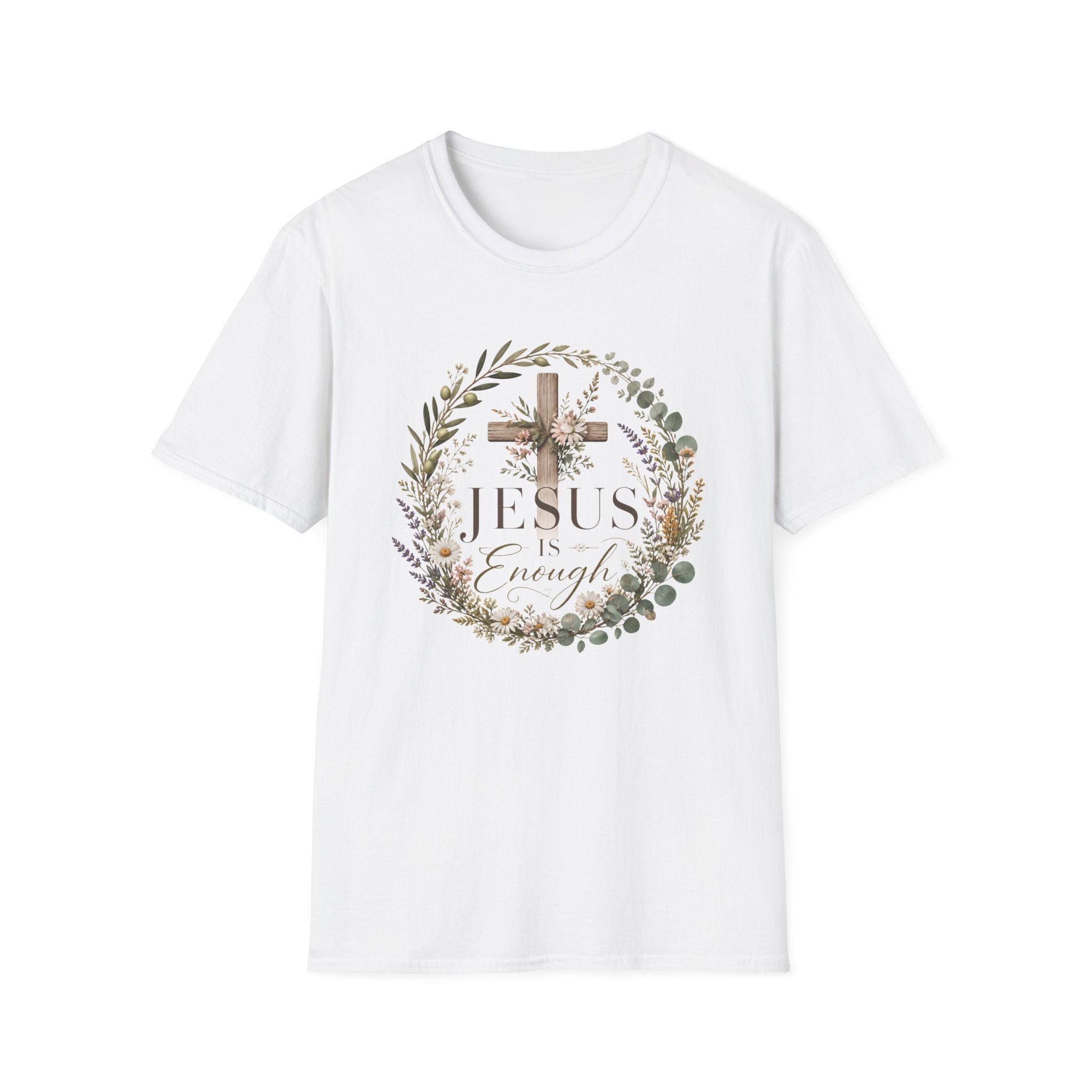Christian Cross Floral T-Shirt — "Jesus Enough" Inspirational Tee