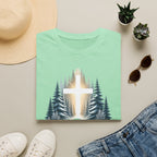 Christian T-Shirt — Cross in Pine Forest with "Amazing Grace" (Faith Tee)