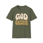 God Is Greater T-Shirt — Retro Faith Graphic Tee (1 John 4:4)