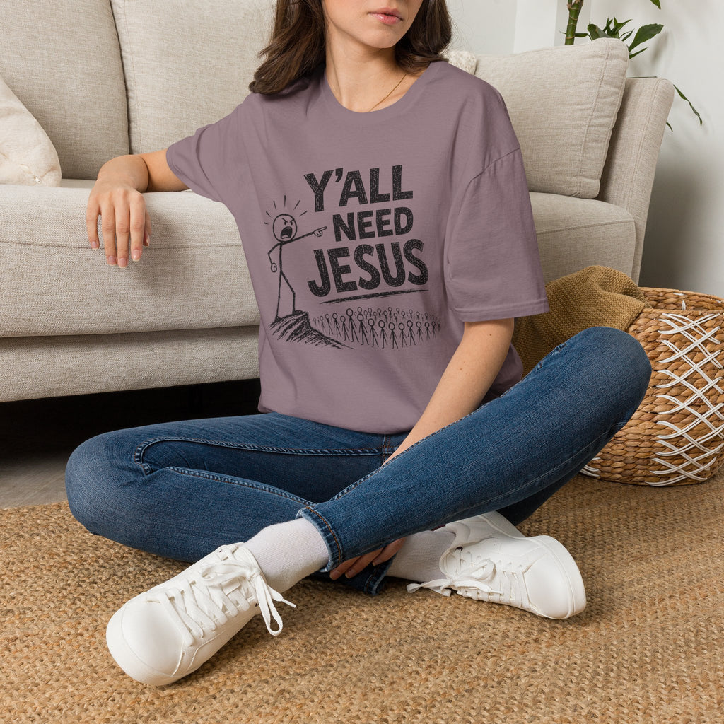 Y'all Need Jesus T-Shirt — Funny Christian Faith Tee, Stick Figure Prayer Graphic